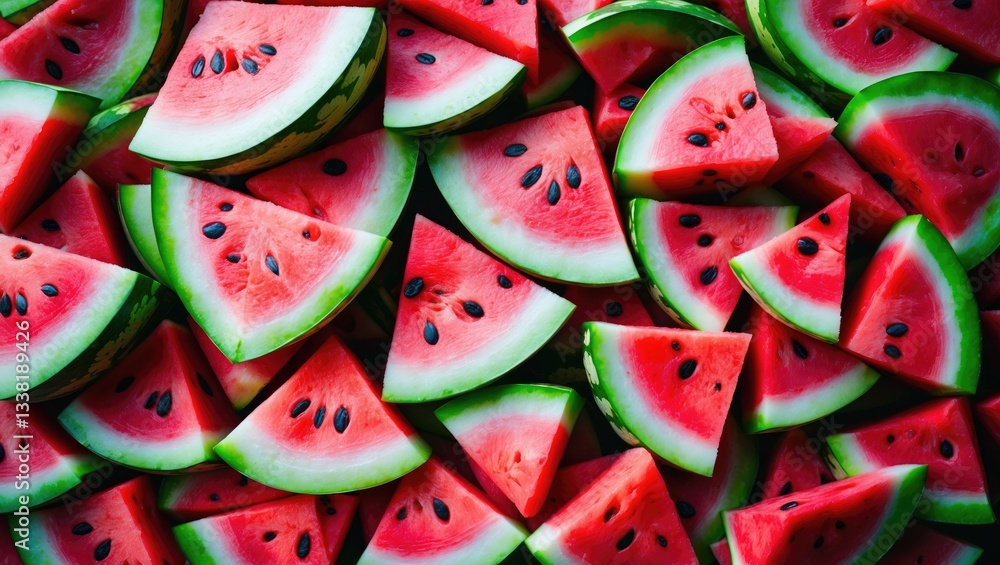 heap of freshly sliced watermelon arranged as a textured backdrop heap of freshly sliced watermelon arranged as a textured backdrop
