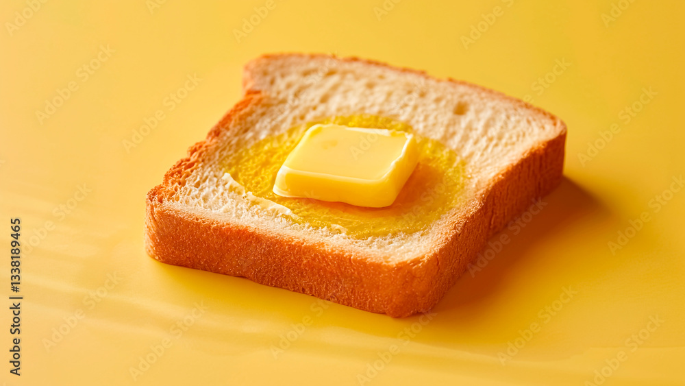 Butter Slice Melting on Bread Slice. Breakfast Delight, Comfort Food, Culinary Detail.