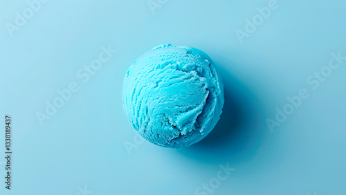 Obraz na płótnie Blue Ice Cream Scoop on Pastel Blue Background. Summer Concept, Sweet Dessert, Minimalist Food Art. w salonie
