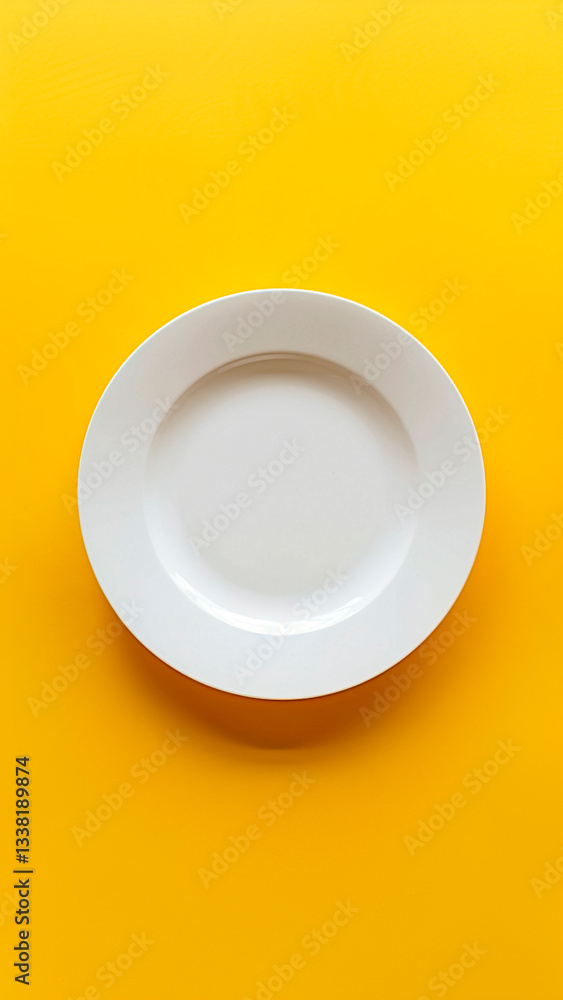 White Dish on Yellow Background. Dining Concept, Food Presentation, Kitchen Essentials.