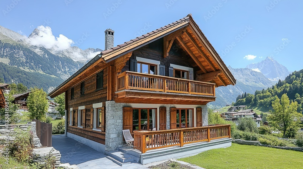Wooden chalet in the Swiss Alps during the summer Wooden chalet in the Swiss Alps during the summer
