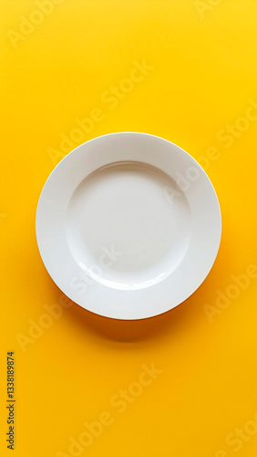 White Dish on Yellow Background. Dining Concept, Food Presentation, Kitchen Essentials.