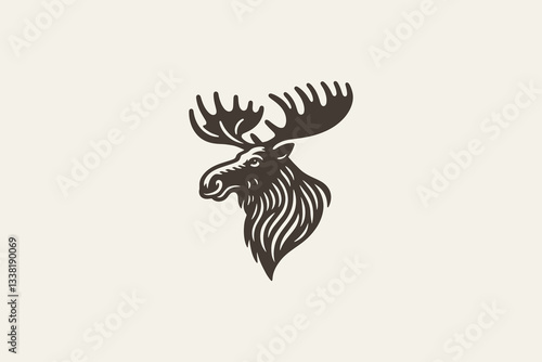 Majestic European moose head, vintage vector icon