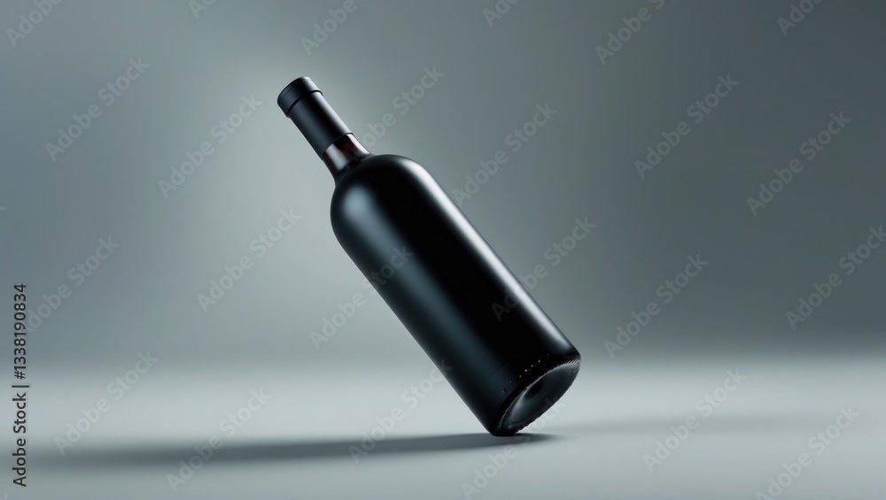 Fototapeta premium Slanted bottle against a gray backdrop