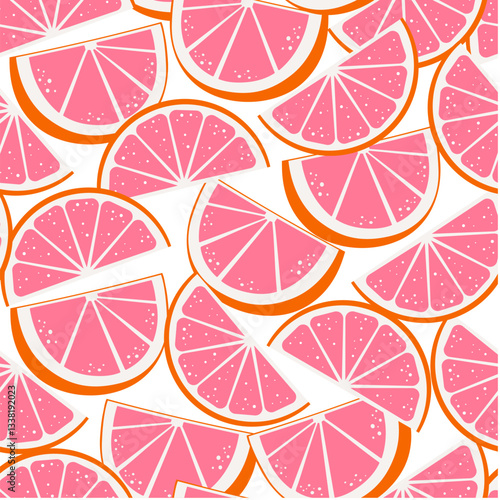 Seamless pattern with pink lemons. Abstract lemon wedges on a white background.  Vector illustration of lemons.