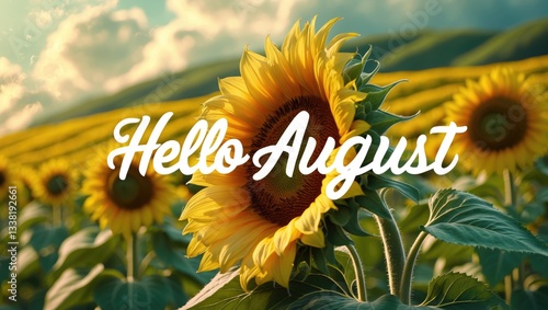 Obraz na płótnie Hello August on sunflower background