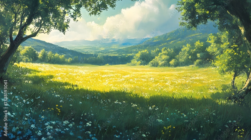 Fototapeta premium An open expanse of grass, uninterrupted by trees or obstacles, evoking freedom and tranquility