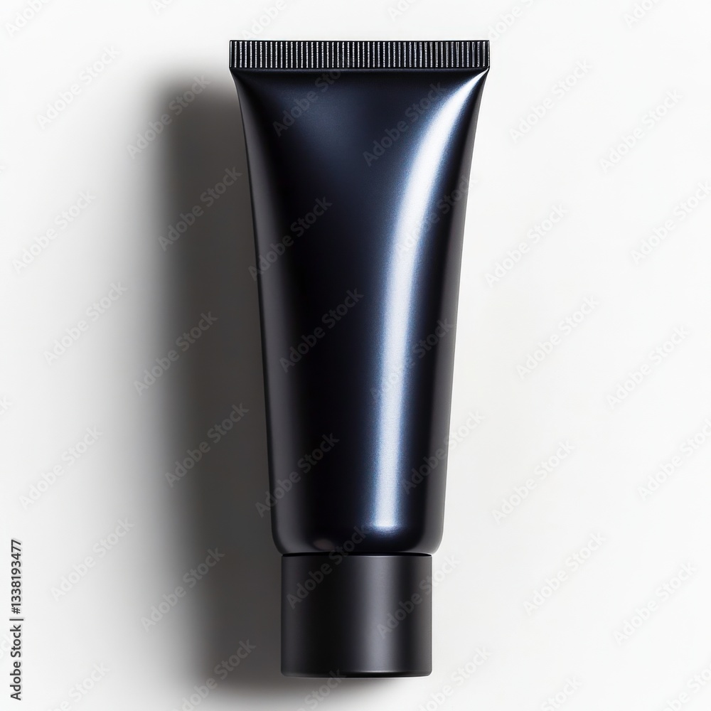 A sleek, gunmetal gray cosmetic tube with a brushed metallic finish, exuding a modern, industrial vibe, positioned centrally on a bright white background. A sleek, gunmetal gray cosmetic tube with a brushed metallic finish, exuding a modern, industrial vibe, positioned centrally on a bright white background.