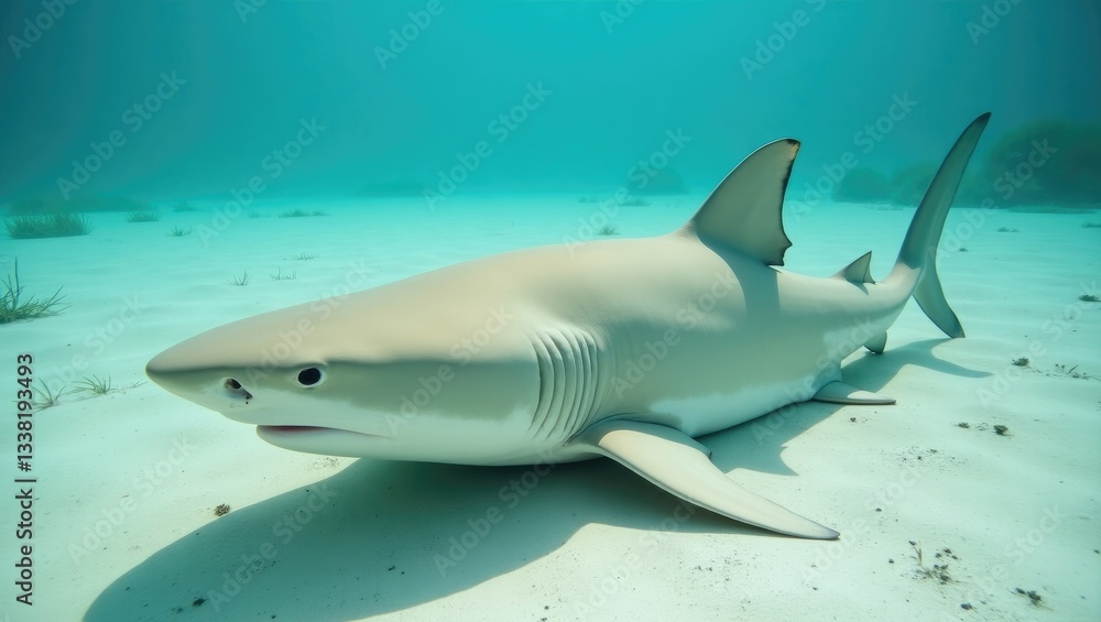 Obraz premium In Indonesia, a Bull shark has been killed after having its fins removed. Typically, sharks are caught on a line and then, while still alive, have their fins cut off for the shark fin soup trade.