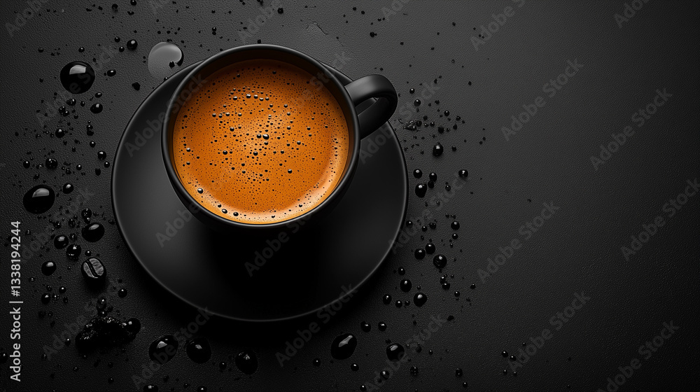 Cup of coffee on the table on a dark background, abstract