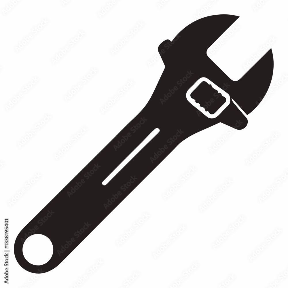 Adjustable Wrench Silhouette Vector White Background. Adjustable Wrench Silhouette Vector White Background.