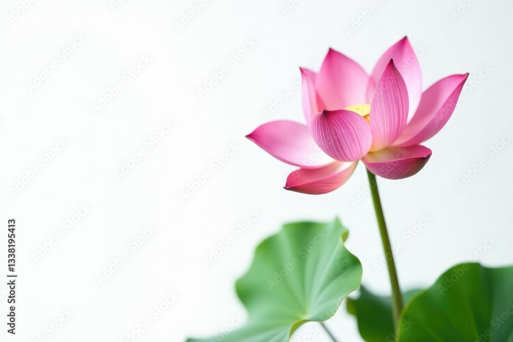 Fototapeta premium Single lotus flower in full bloom against a pure white background, petals, soft, plant