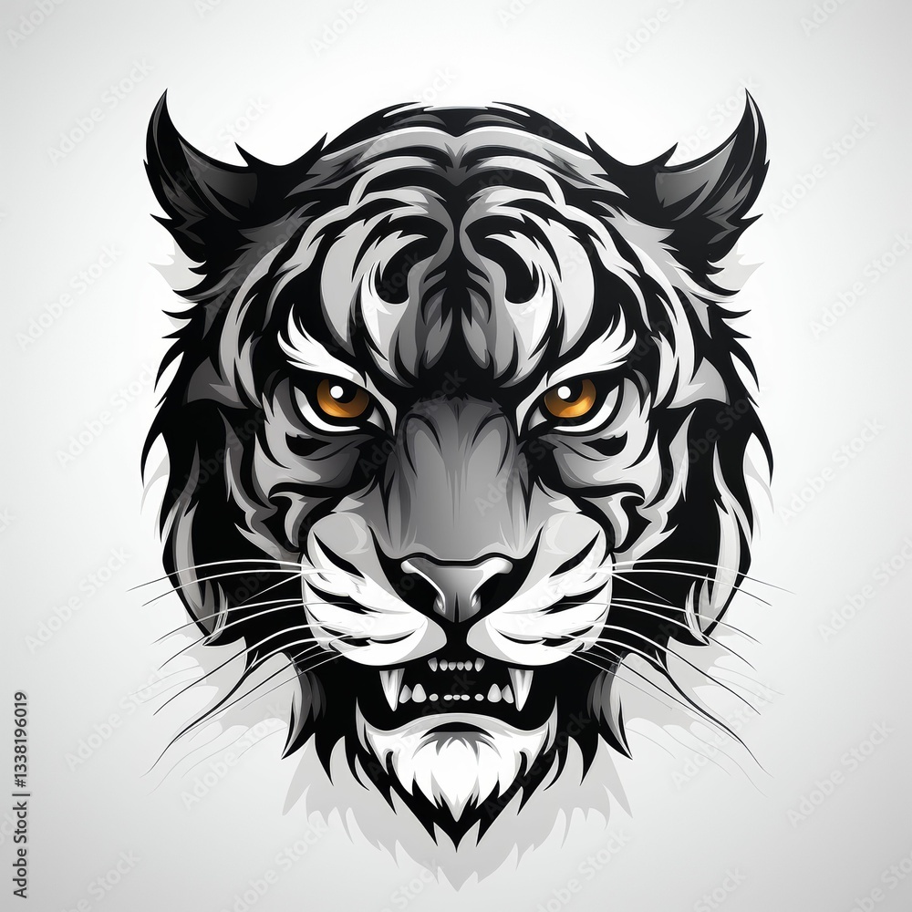 A tiger's face with its mouth open and teeth bared A tiger's face with its mouth open and teeth bared