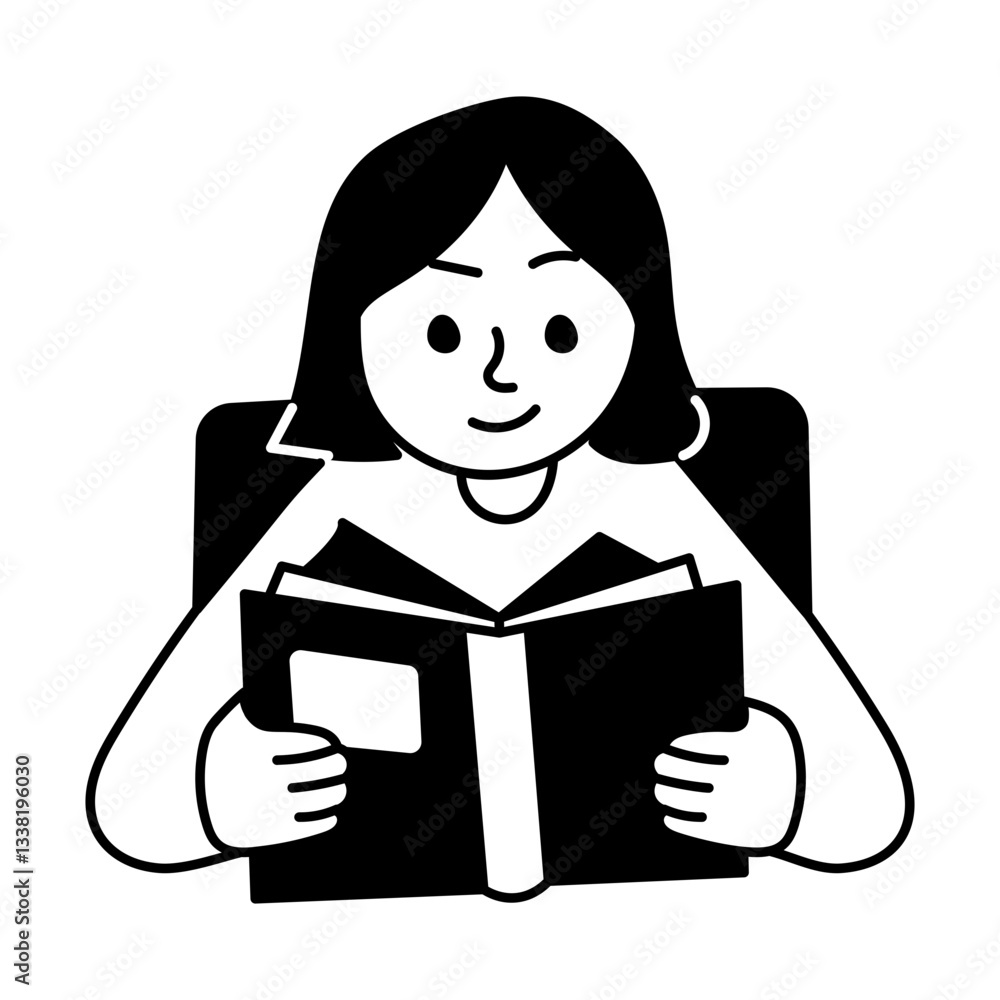 A character reading book, hand drawn illustration A character reading book, hand drawn illustration
