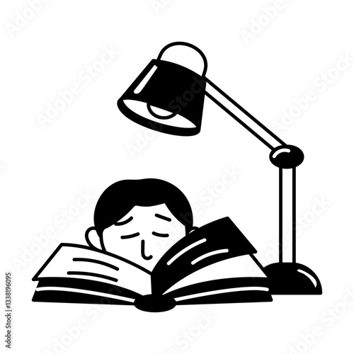 A character doing night study, hand drawn illustration 
