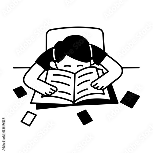 A hand drawn illustration of tired student lying on table 
