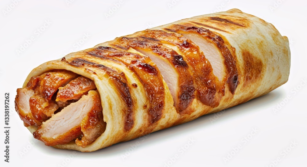 A Portion of Chicken Shawarma, Viewed From a Slightly Elevated Angle to Display the Crispy- A Portion of Chicken Shawarma, Viewed From a Slightly Elevated Angle to Display the Crispy-