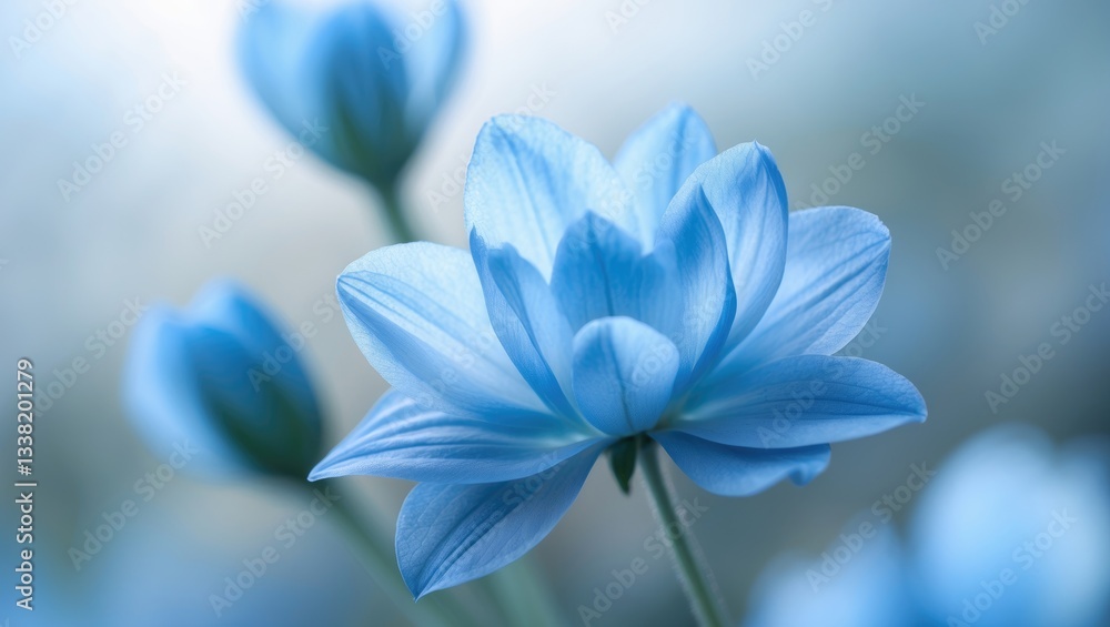 Fototapeta premium Soft focus blue flower background in horizontal orientation.