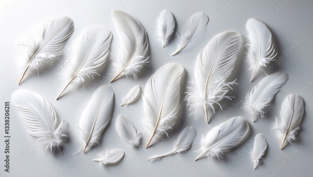 Naklejka premium Set of isolated white feathers.