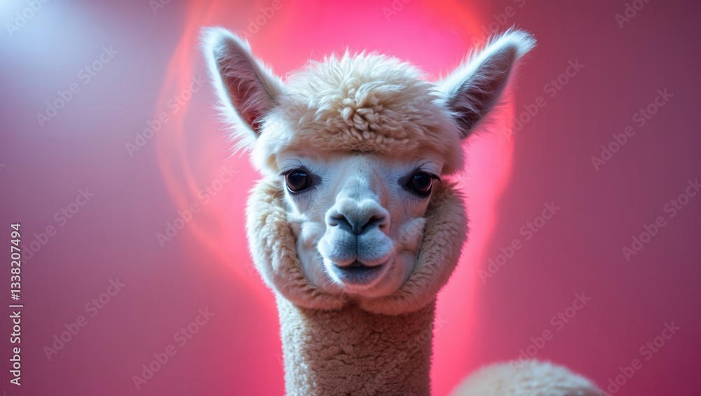 Obraz premium Humorous alpaca against a pink backdrop