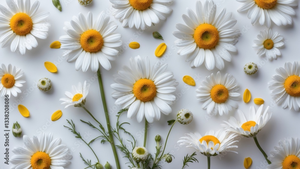 Obraz premium Chamomile or daisies on a white background with clipping path and complete depth of field. Collection or set.