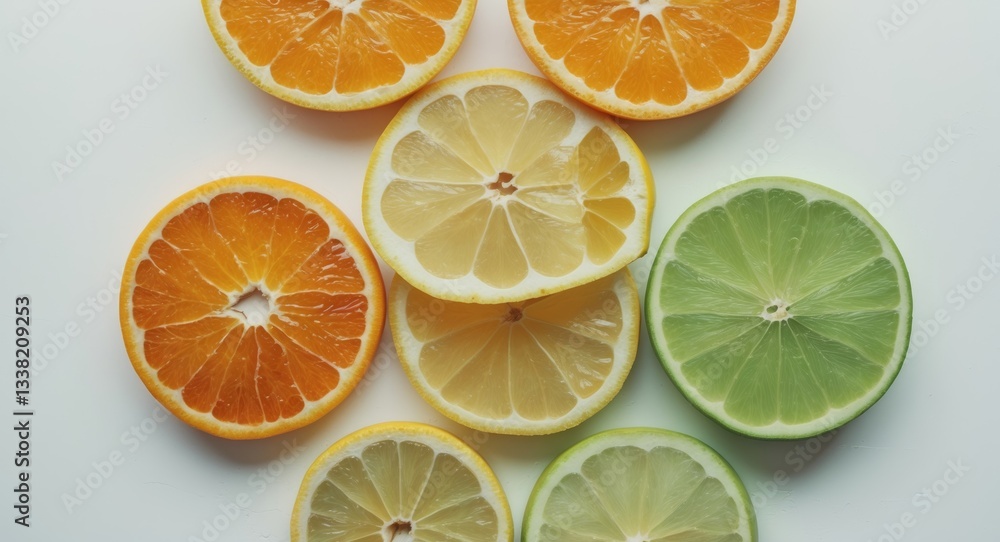Obraz premium Citrus fruit. Orange, lemon, lime. Isolated slices on a white background. Collection.