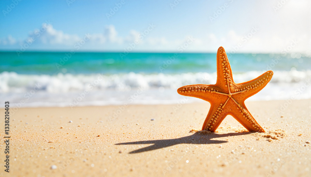 Starfish resting on sandy shore under sunlight, nature's beauty Starfish resting on sandy shore under sunlight, nature's beauty