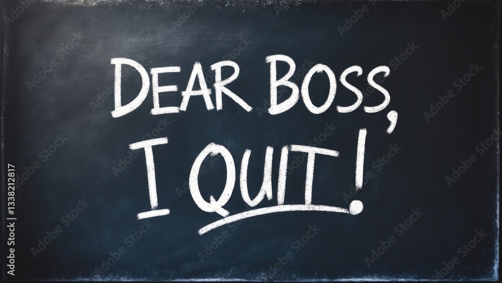 Obraz premium Chalk inscriptions on blackboard: Dear boss, I quit!