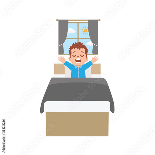 young boy waking up in the morning