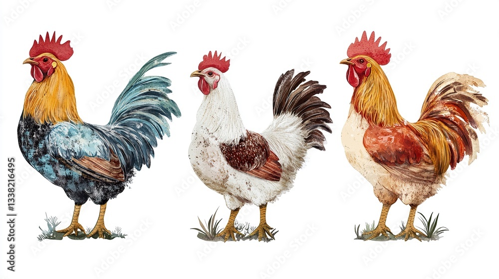Fototapeta premium Three chicken isolated on white background 