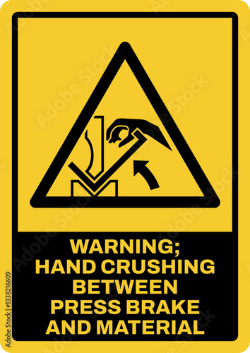 warning safety signs v2 uppercase text_warning ; hand crushing between press brake and material_portrait size a4/a3/a2/a1	 
