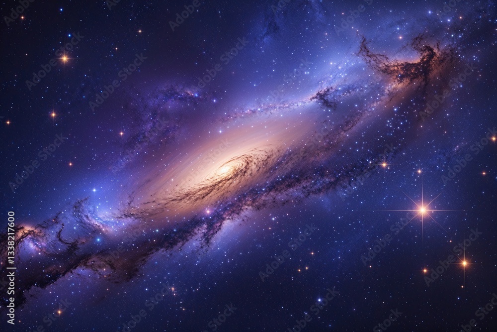 Fototapeta premium Indigo Galaxy with Shimmering Nebula and Cosmic Backdrop