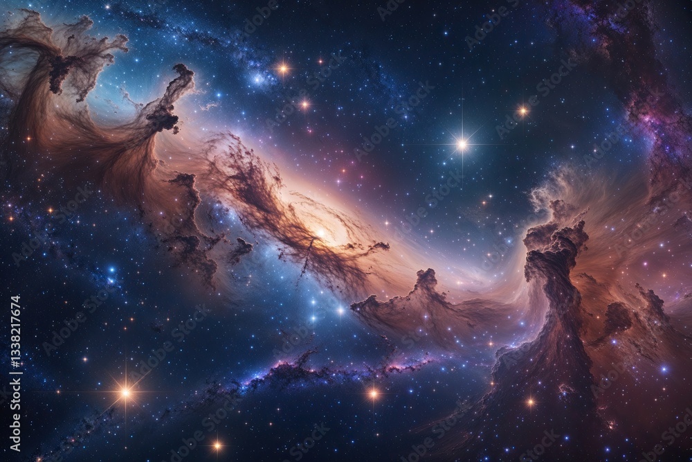 Fototapeta premium Exquisite Nebula and Luminous Stars Over a Vibrant Galaxy and Cosmic Night