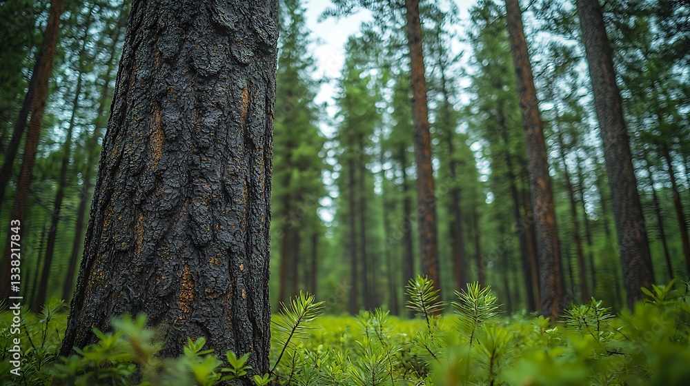 Obraz premium Dark Tree Trunk in Lush Forest