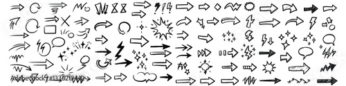 Arrows Collection: A diverse assortment of hand-drawn arrows, illustrating direction, progress, and concepts on a clean backdrop. 