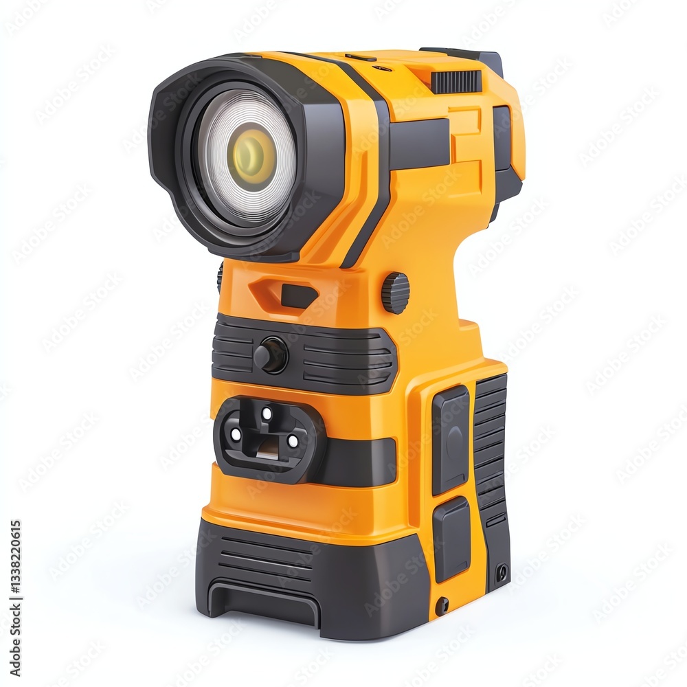 Fototapeta premium Compact and durable portable flashlight with a bright LED bulb, designed for outdoor and emergency use.