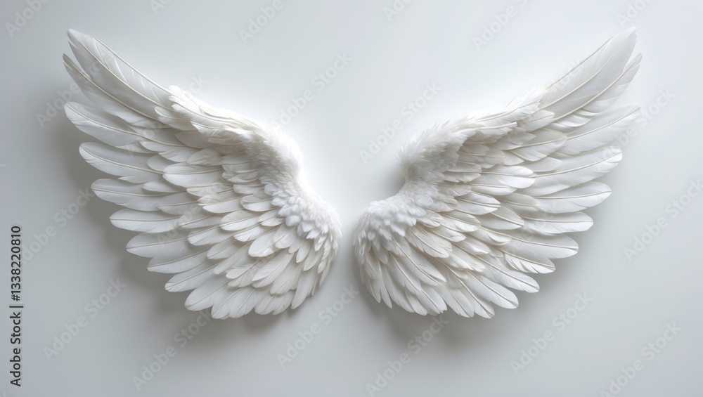Obraz premium White feathered wing against a white background