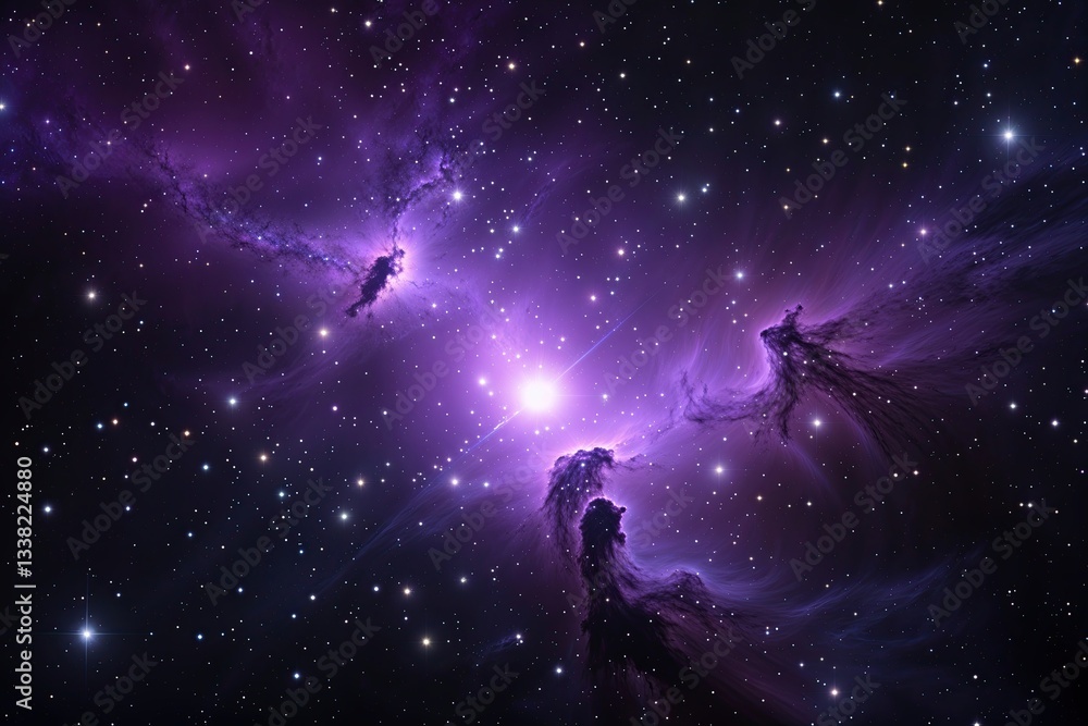 Naklejka premium A Radiant Violet Nebula Sparkling with Stars in a Vast Black Expanse