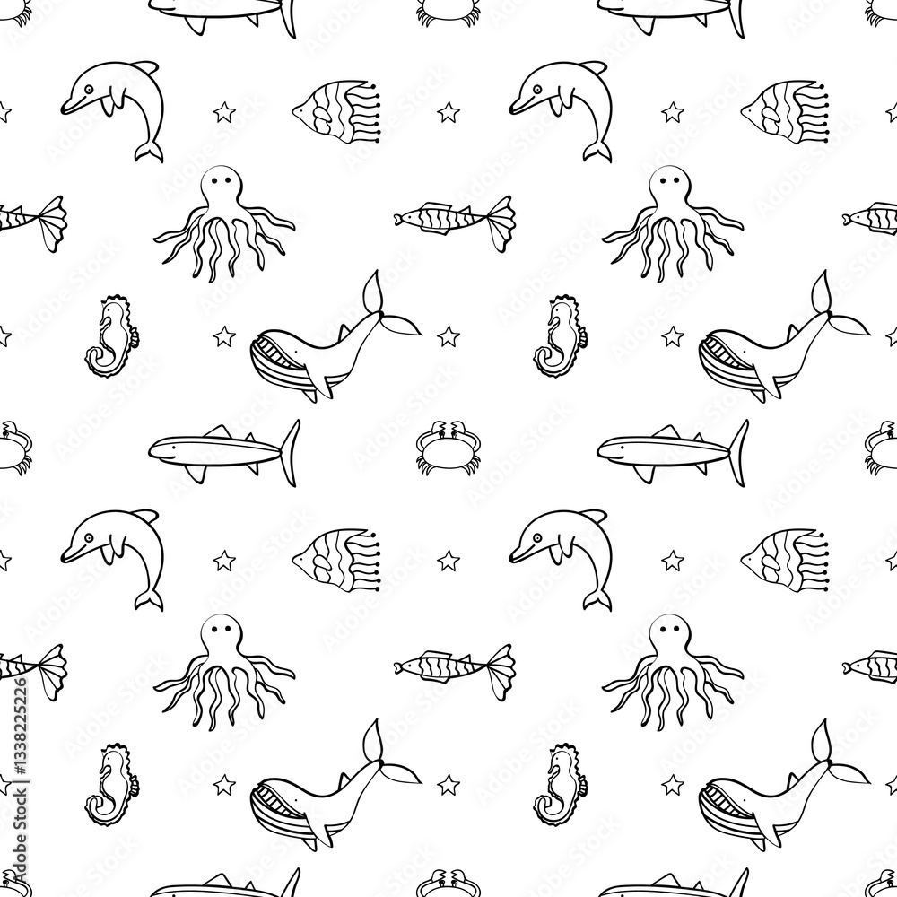 Obraz premium Marine seamless pattern with sea animals.