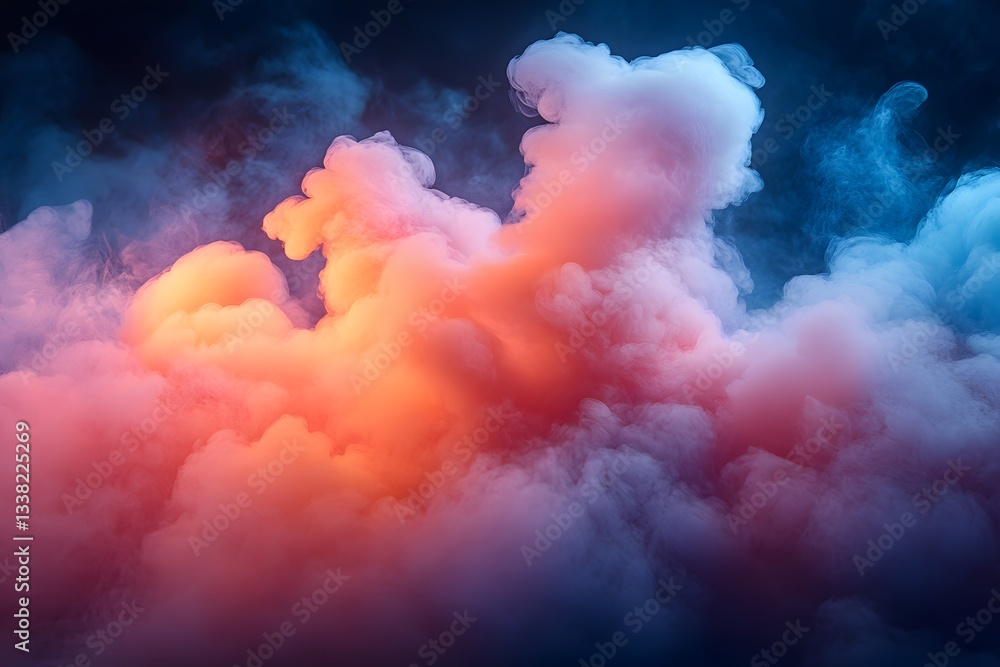 Naklejka premium Vibrant Smoke Clouds in Orange and Blue Hues for Abstract Design and Background Art