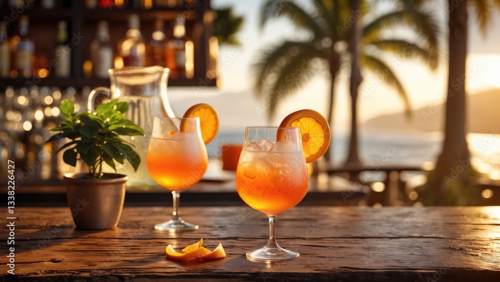 Obraz premium Sangria cocktail featuring white wine at the bar. A revitalizing drink for summer.