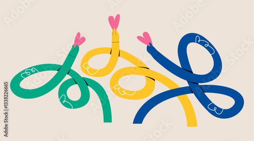 Funny long hands holding a hearts. Concept of charity and donation. Give and share your love to people. Colorful vector illustration