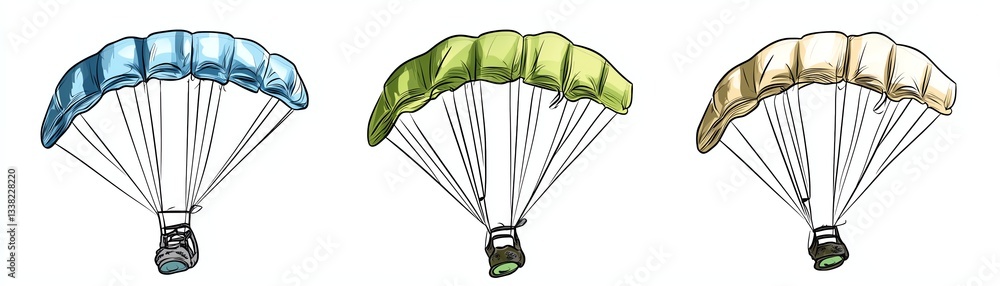 Obraz premium Colorful parachutes in various shades isolated on a white background.