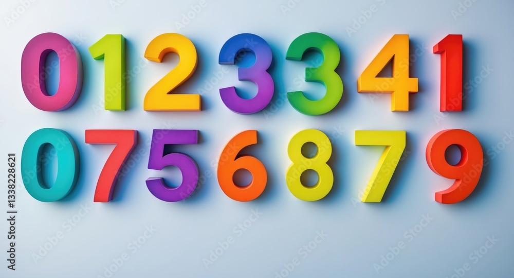 Fototapeta premium Multicolored numbers ranging from 0 to 9 set against a background.