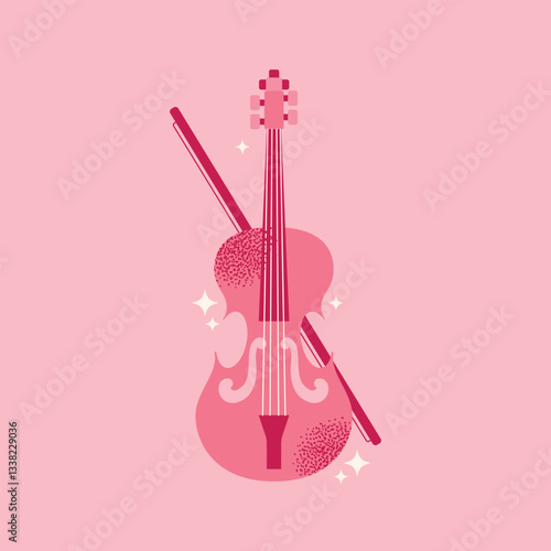 Ballet set dress, tutus, ballet shoes, violin, crown, and dance accessories isolated on a pink background. Flat vector illustration. Ballet and dance performance concept