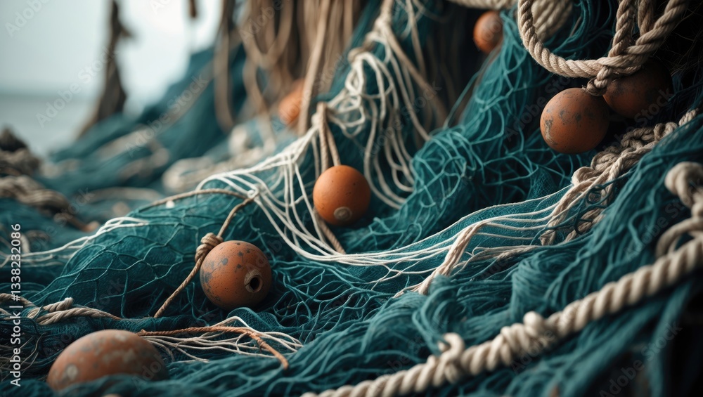 rustic fishing net featuring buoys and ropes rustic fishing net featuring buoys and ropes