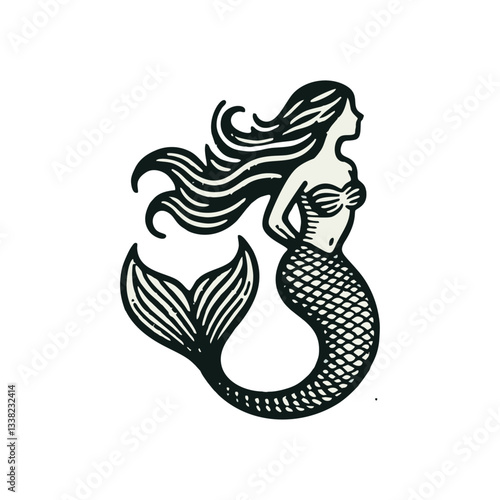 mermaid Engrave vector logo icon design illustration