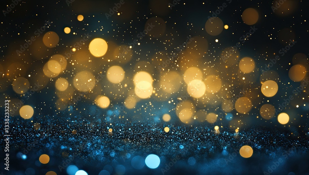 An abstract glittery background with golden and blue lights