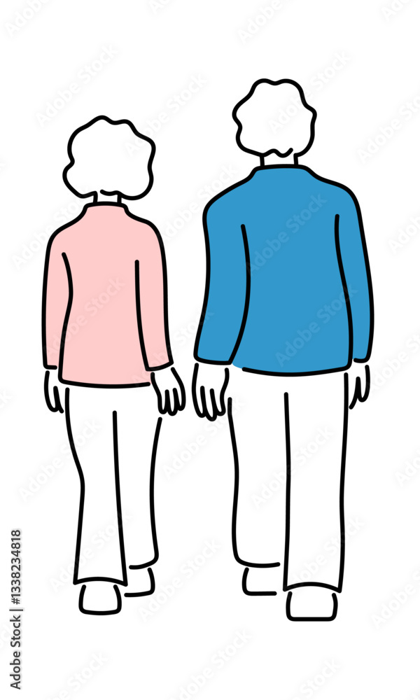 老夫婦の後ろ姿のイラスト 老夫婦の後ろ姿のイラスト