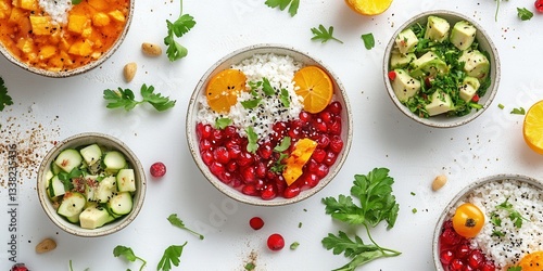 Wallpaper Mural Colorful Healthy Bowls: A vibrant assortment of fresh and nutritious food bowls, bursting with colorful ingredients and appealing textures. Torontodigital.ca